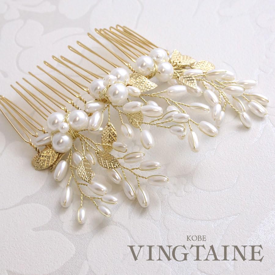 VINGTAINE Hair Comb with and Flower Perfect for Large Hair Popular and Trendy Pearl, Leaf, Design, Weddings, Accessories, Gift, H7681-