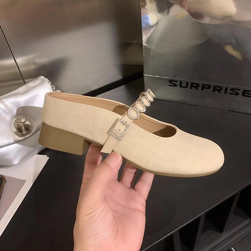 Summer wear sandals bag head shoes women's single shoes round head not tired feet rhinestone one pedal inner height increase half drag