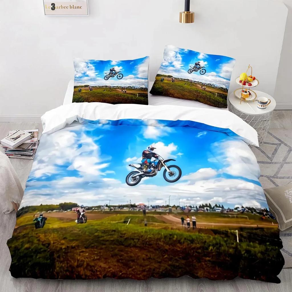 3D Print Extreme Sport Off-Road Stunt Motorcycle Comfortable Duvet Quilt Cover Pillowcase Bedding Set Decoration Home Textile