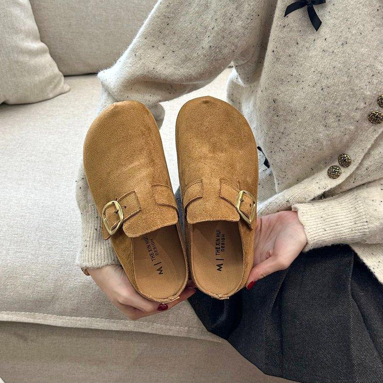 Thick-soled Boken slippers 2025 autumn new one-pedal lazy bag head half slippers female Mori inner height-increasing single shoes