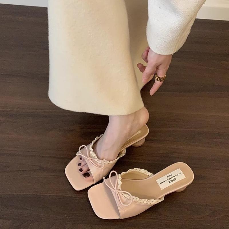 

Крутые тапочки женские летние новые милые кружевные сандалии с открытым носком 35 розовый