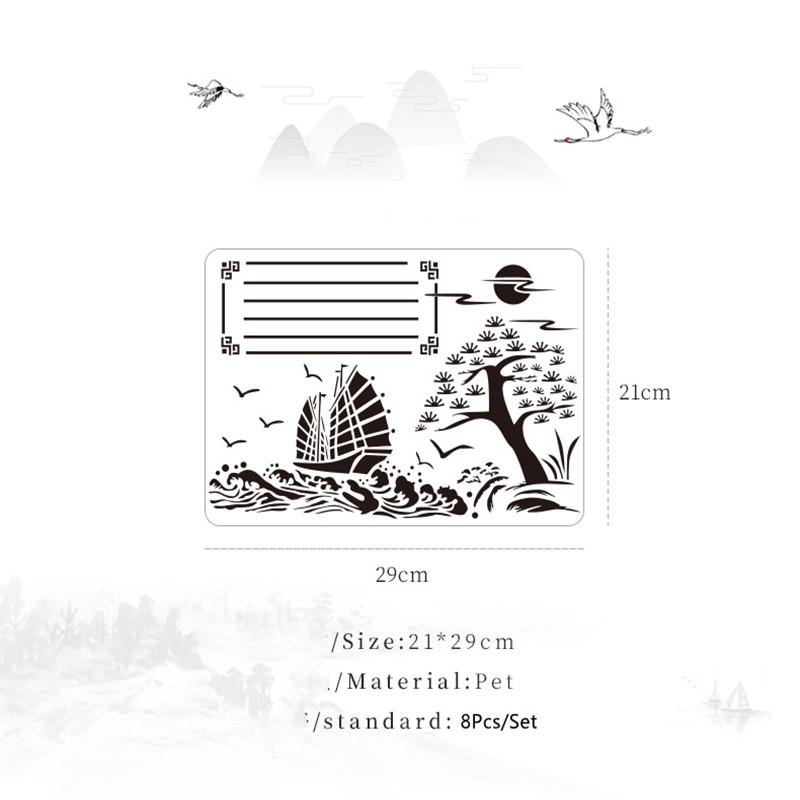 8 Pcs Children Landscape Painting DIY Drawing Stencils Hollow Board Set for Kids Plastic Painting Template