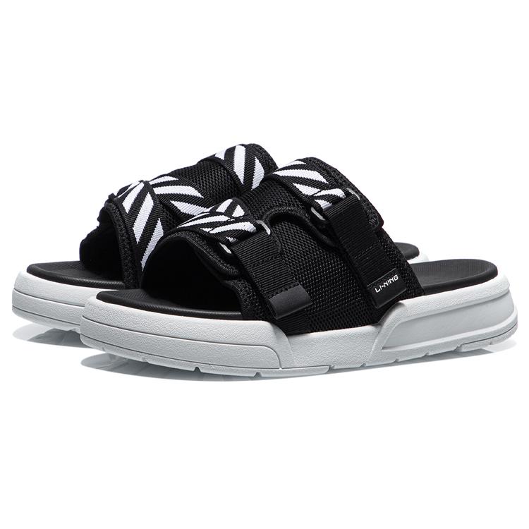 Li Ning Rubber Sole Slide Slippers Women's Black White AGAR014-1