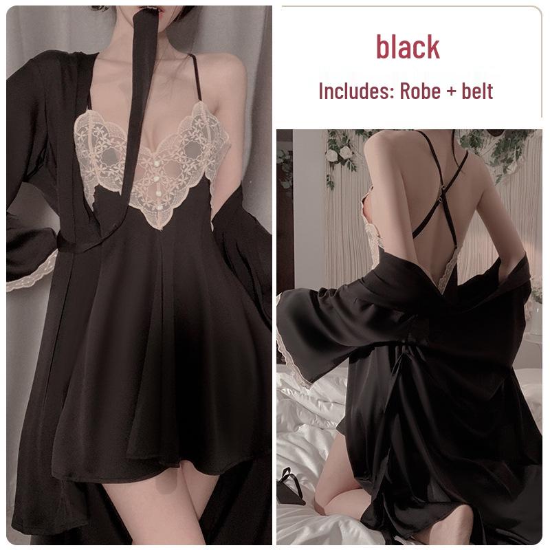 Elegant Spring/Summer Lace Pajama Set: Backless Camisole Nightgown & Cardigan