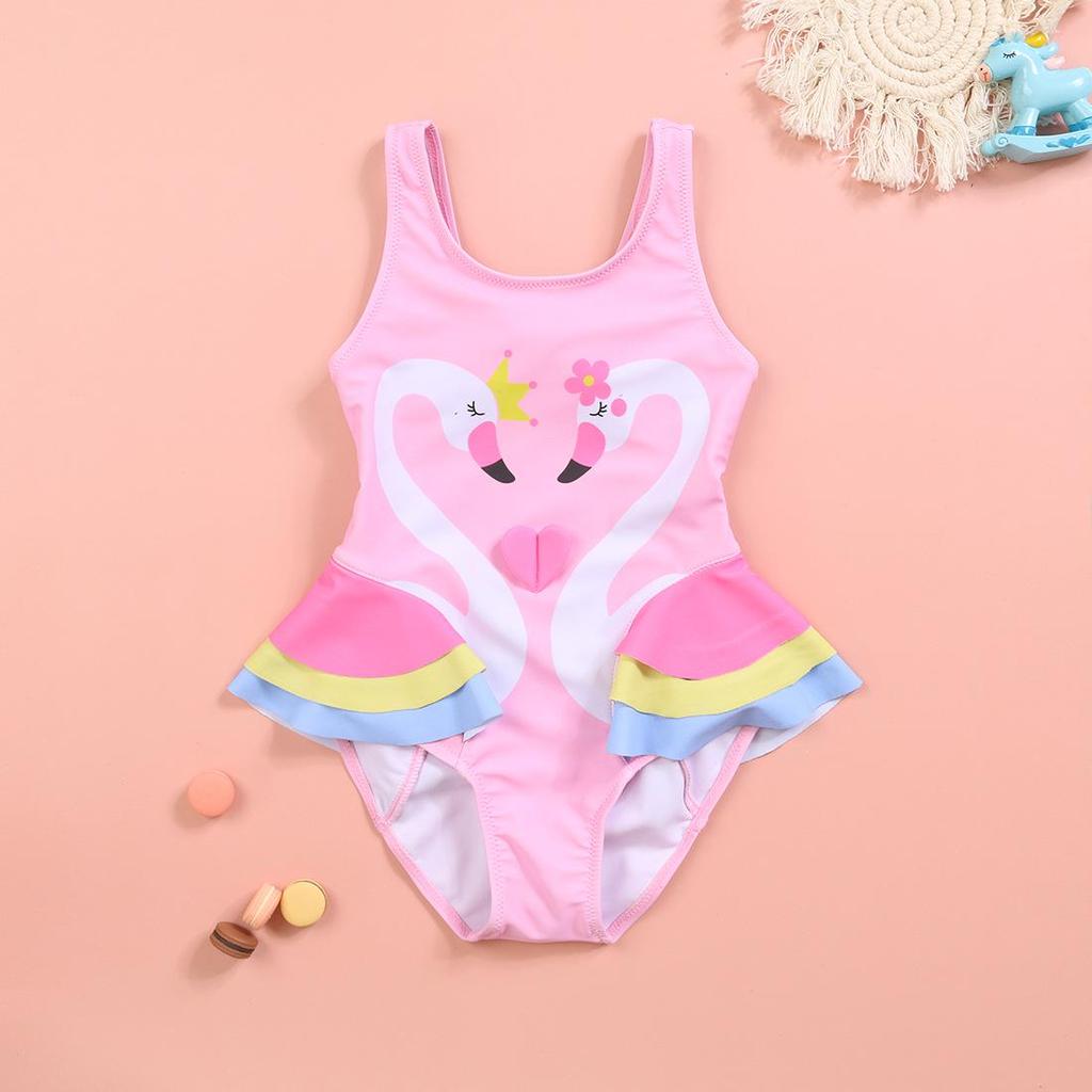Flamingo Ruffle One-Piece Swimsuit for Girls: Cute, Comfortable, High-Elastic, High-Quality