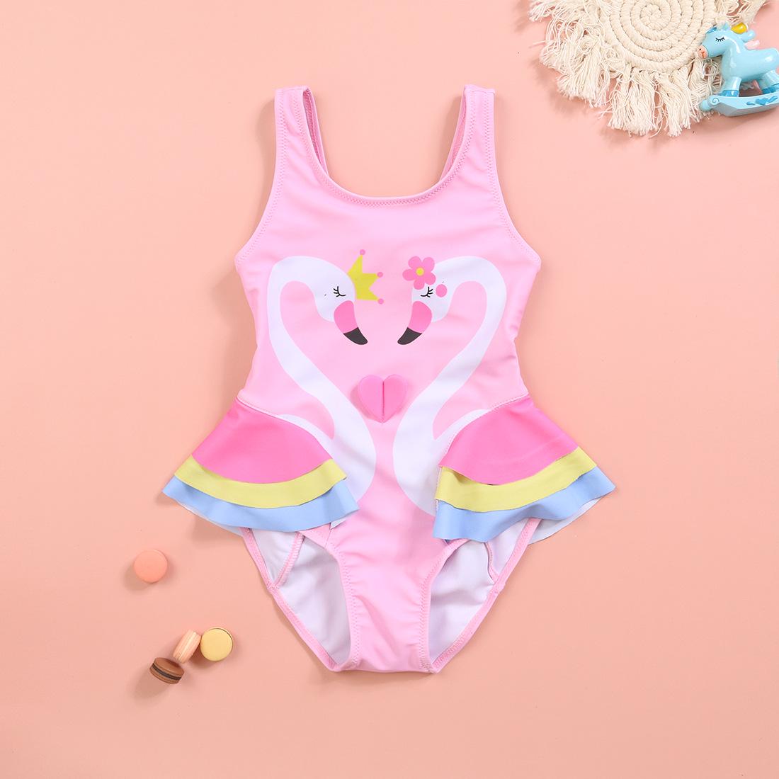 

Flamingo Ruffle One-Piece Swimsuit for Girls: Cute, Comfortable, High-Elastic, High-Quality M