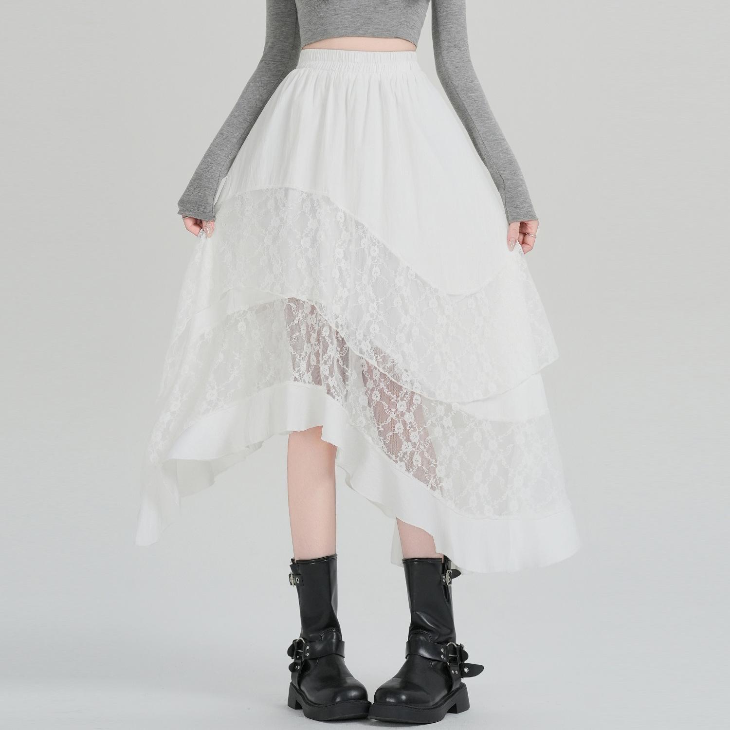 

Реальное фото Весенняя Белая Миди Юбка: Женская юбка-трапеция с высокой талией и вставками из французского кружева. Extra Large белый