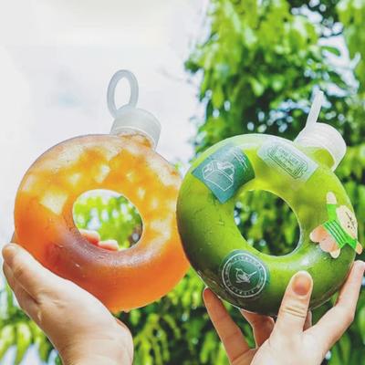 500ML/350ML Carino Donut Bambini Bottiglia d'acqua a prova di perdite Tazza da viaggio con maniglia Anello Anti Caduta Trasparente Bere