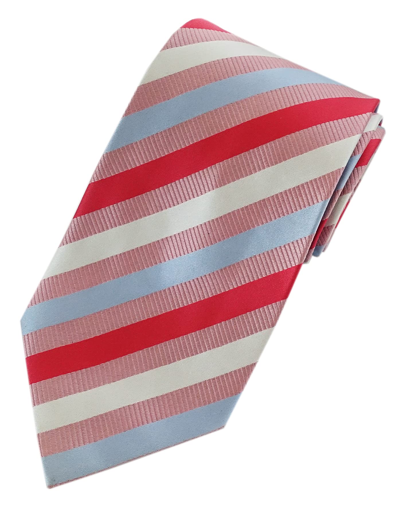 [Towergem] Men s Tie 100% Silk Jacquard Red with Pink Stripes