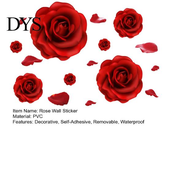 Valentine Day Room Decoration Romantic 3D Rose Flower Wall Stickers, Waterproof PVC Decal, Peel And Stick Anniversary Home Gift Art Decor, Decals for
