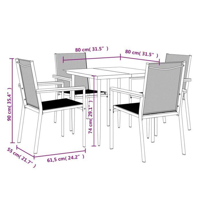 VidaXL Ensemble à manger de jardin 5 pcs noir textilène et acier, ensemble à manger, ensemble à manger d'extérieur, ensemble 3187034