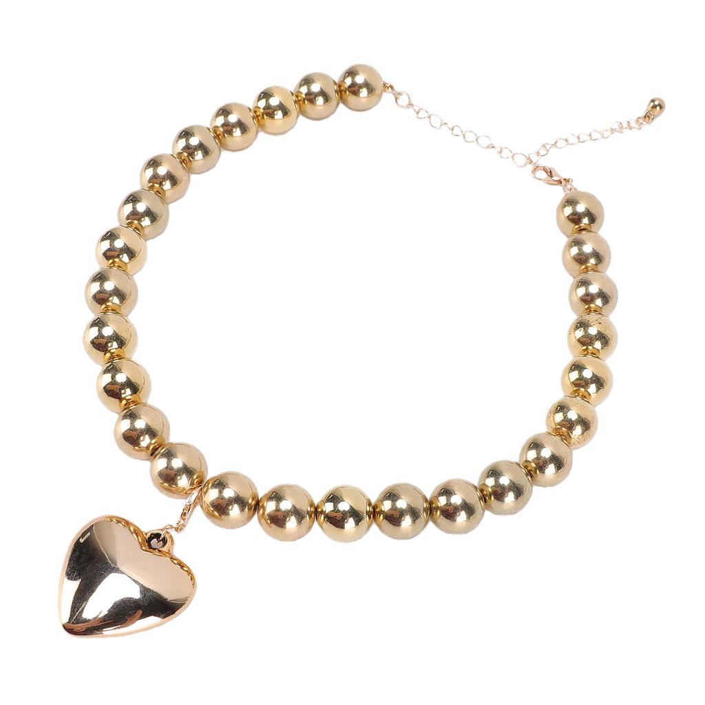 Large Bead Necklace Heart Shape Pendant Chunky Chain Necklace Collar Chain for Women Party Anniversary Gold