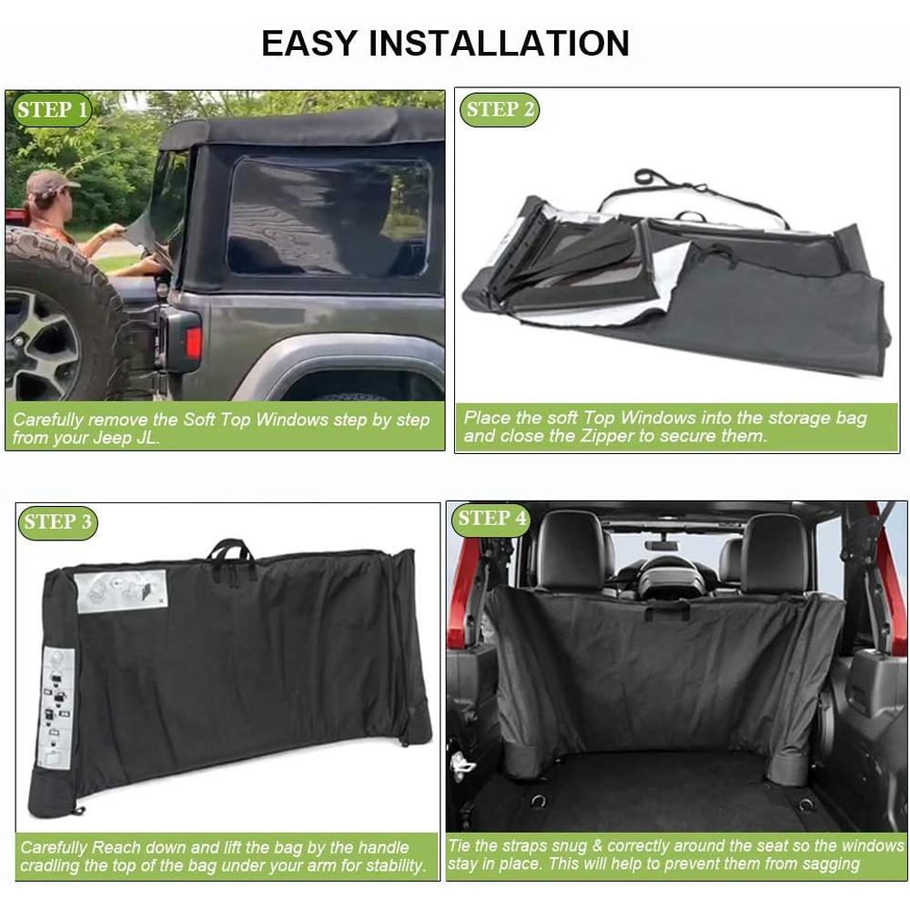 Soft Top Window Storage Bag for Jeep Wrangler 2009-2018 JK/JKU and 2018-2025 JL JLU 2-Door & 4-Door Sahara Freedom Rubicon