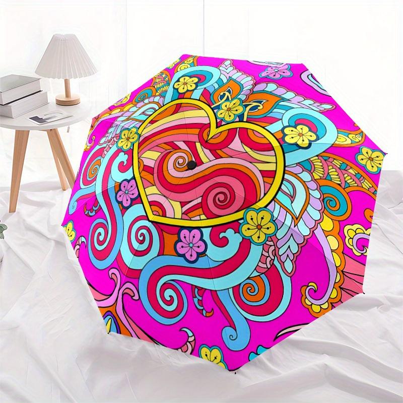 1pc Psychedelic HeartAutomatic Open/close, All-Season Portable Folding Umbrella for Friends, Travel, Everyday, Events yy250806133