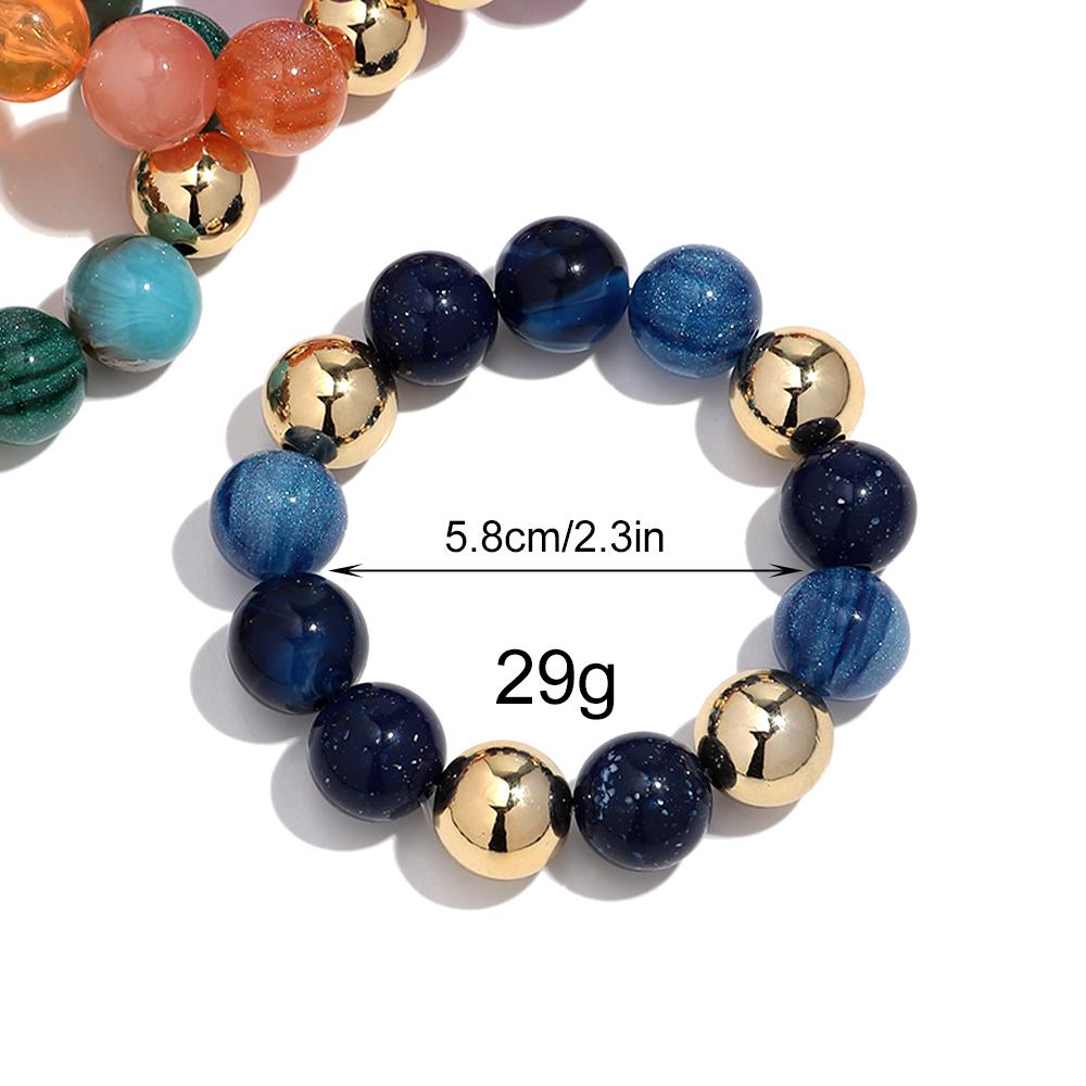 Fashion Acrylic Big Round Beaded Bracelet for Women Simple Glitter Colorful Handmade Strechy Bracelets Jewelry Accessories Gift
