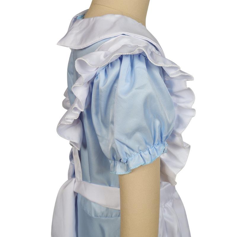 Girls Blue White Alice In Wonderland Maid Style Princess Dress With Headband For Birthday Party
