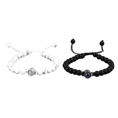 2PCS Couple Bracelets Black and White Bead Projection Bracelet Turquoise Stone Bracelet for