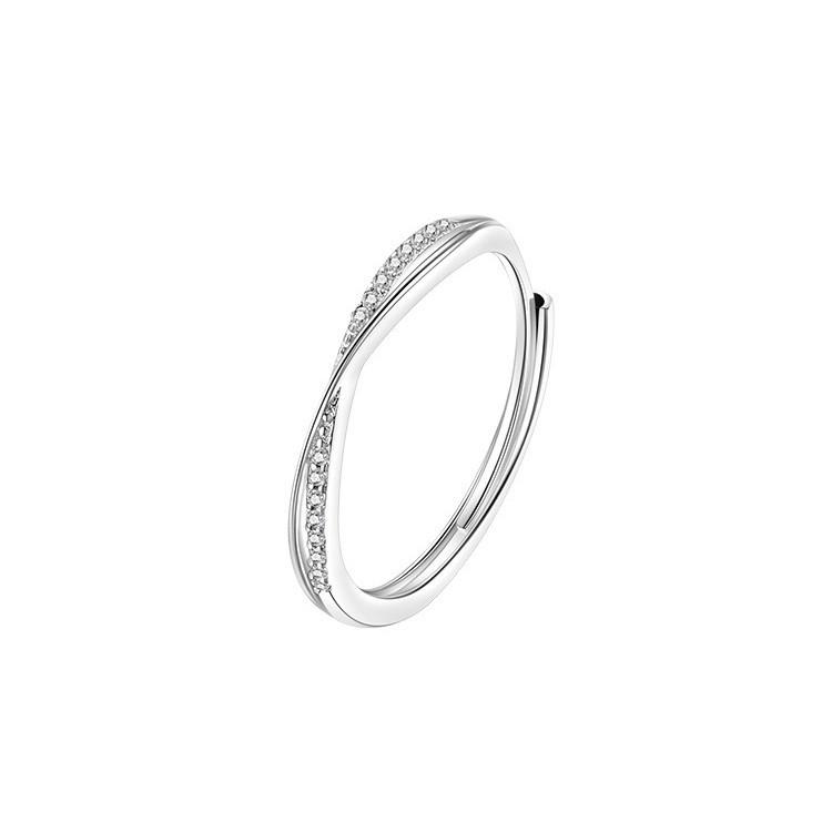925 Sterling Silver Minimalist Cross Finger Ring with Paved Rhinestones - Elegant, Cold Style Niche Design