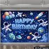 Outer Space Happy Birthday Backdrop, Astronauts and Planets for Kids Space Themed Birthday Party