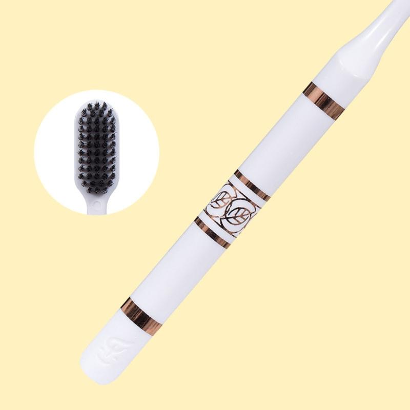 Ergonomic Black and White Toothbrush Set for Couples Portable Gentle Cleaning