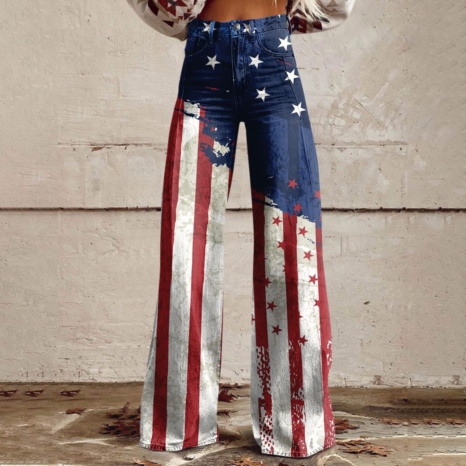 

Wide Leg Flare Jeans For Women With Pockets Baggy Pants Vintage Floral Print High Waisted Loose Pant S синій