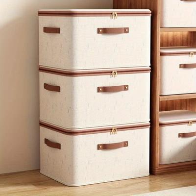 1pcs Cotton Linen Storage Box with Lid Clothes Toys Organizer for Home Bedroom Durable Fabric Storage Container