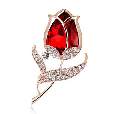 Spilla a forma di fiore di tulipano in vetro con strass alla moda da donna, regalo per festa di nozze