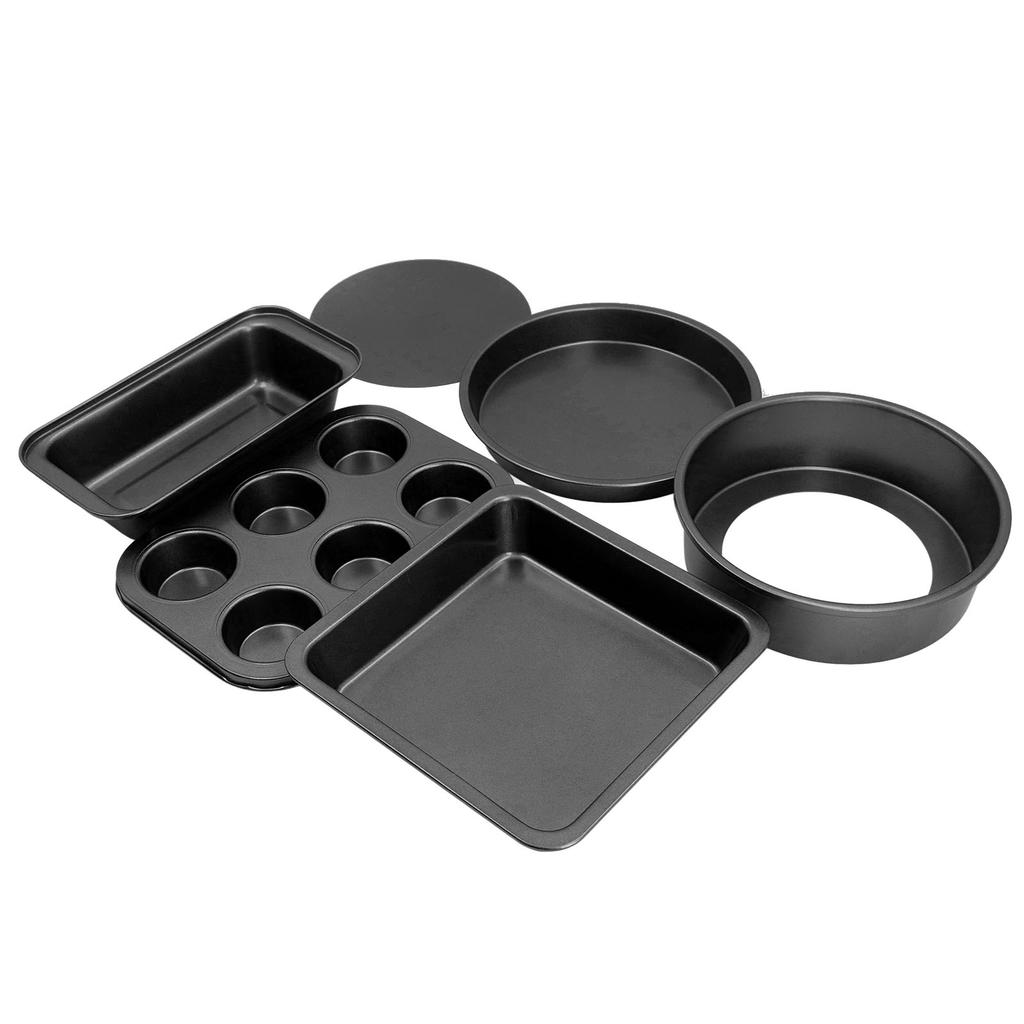 6pcs Baking Mold Set Loose Bottom Anti Stick Carbon Steel Cake Pizza Bread Pan for Home Kitchen