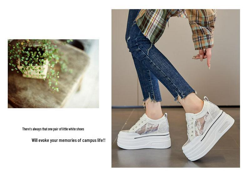 Women's Height-Boosting Thick-Soled White Sneakers for Spring & Autumn A8905