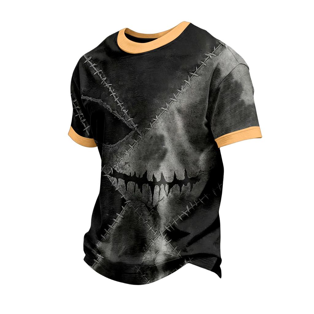 Men's Casual Short Sleeve Halloween Print Shirt for Party and Daily Wear