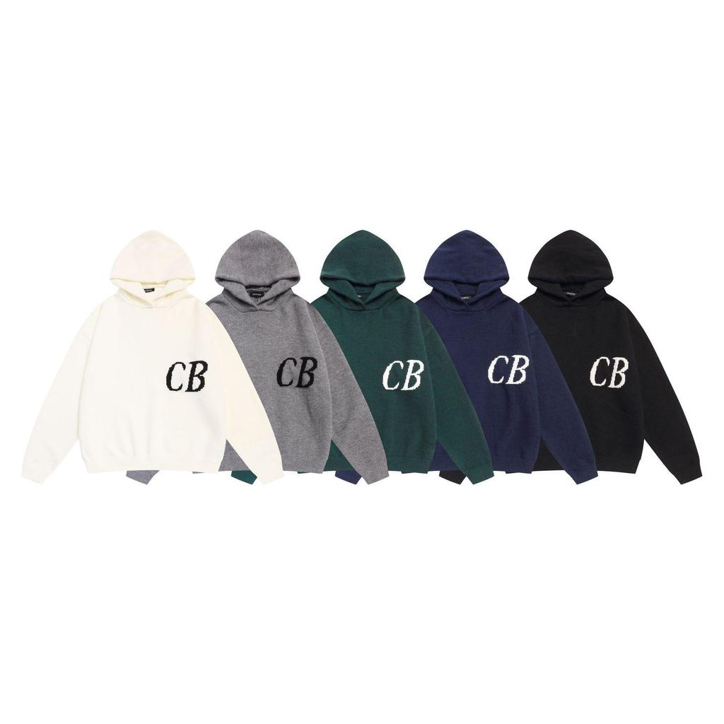 Cole Buxton Unisex Minimalistischer CB-Buchstaben Jacquard-Strick-Hoodie - Herbst/Winter Lockerer Freizeit-Pullover