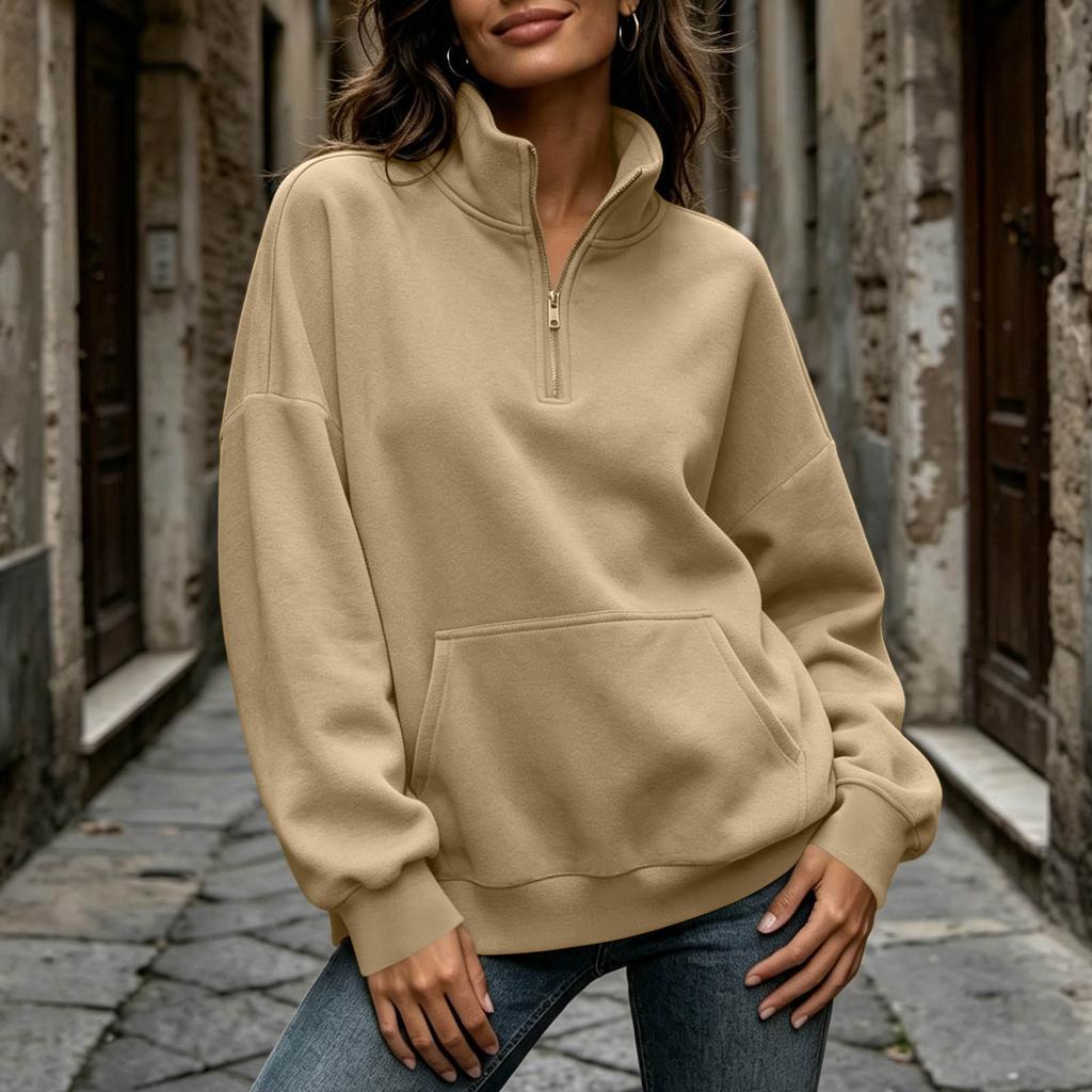 Women's Casual Half Zip Long Sleeve Pocket Hoodie