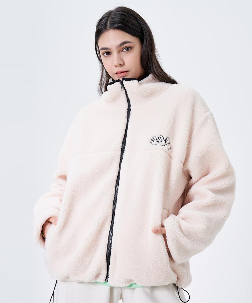 Mozmoz Ghost Embroidery Fleece Zip-Up Ivory