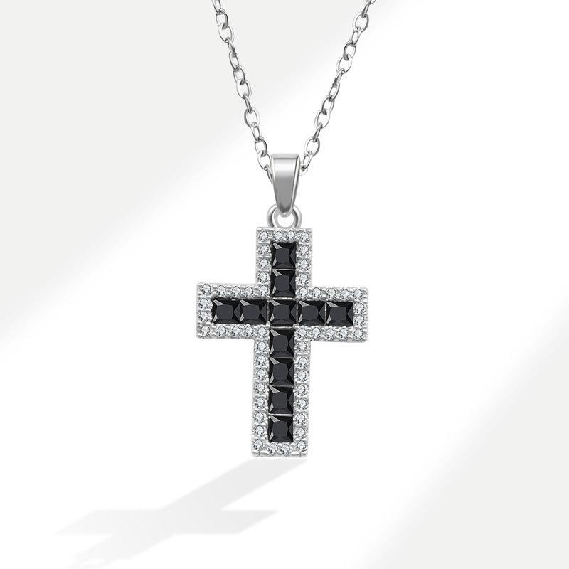 Heart Cross Zircon Pendant Necklace Delicate Clavicle Chain Fashionable Women Jewelry Accessory