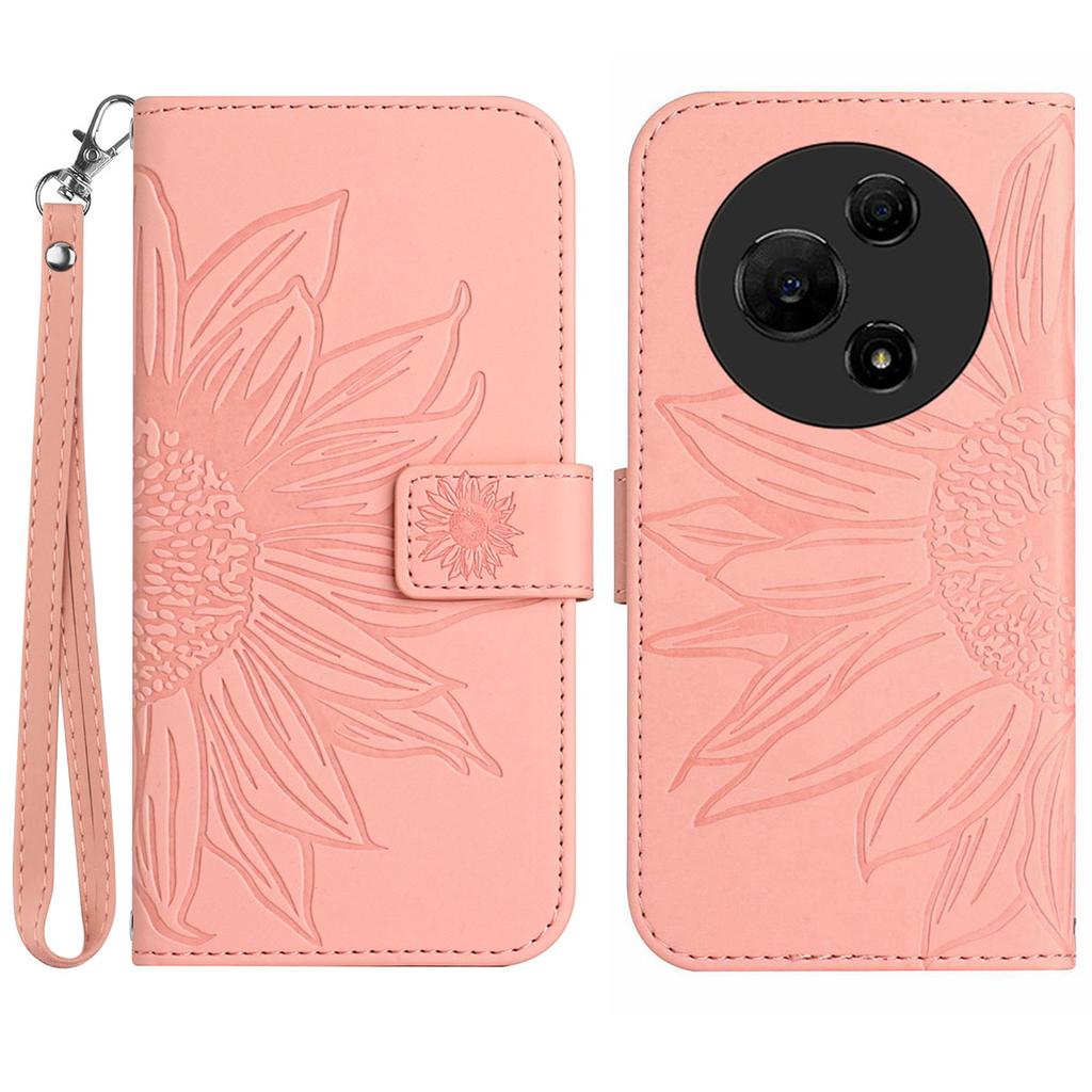 For TCL 60 NxtPaper 4G Case Sunflower Imprint Leather Wallet Phone Cover with Wrist Strap