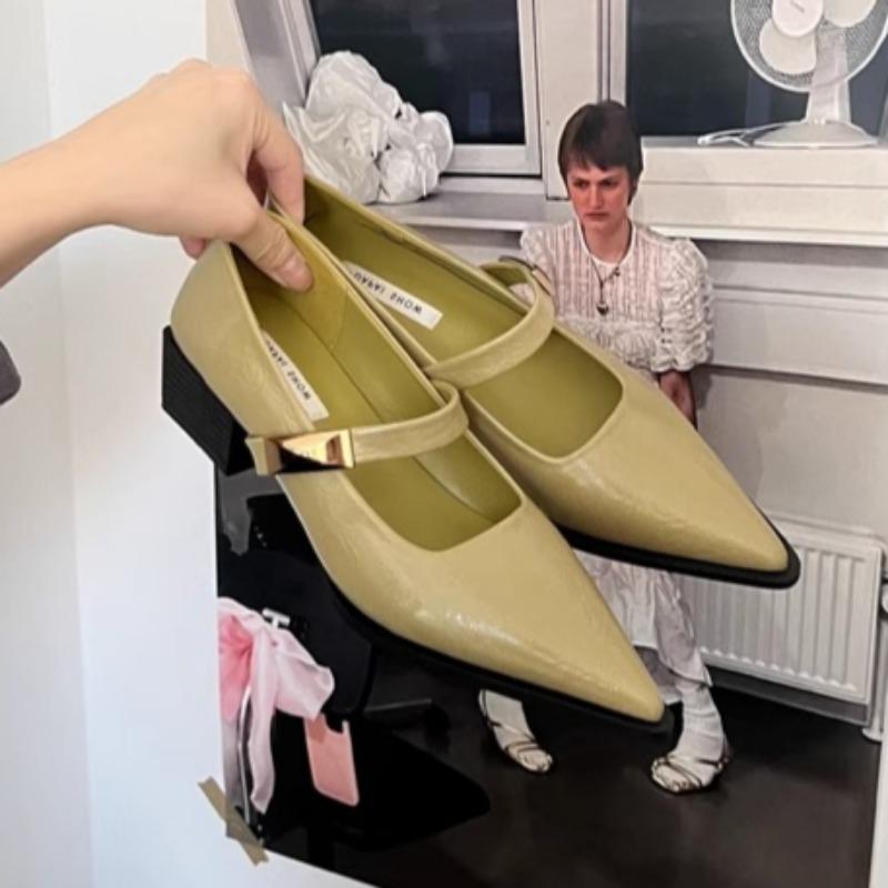 

Fashion Spring New Coarse Heel Shoes Women s Fashion Pointed Shallow Mouth Metal Line with Soft Sole Non-slip Mid-heel Shoes 39 зелёный