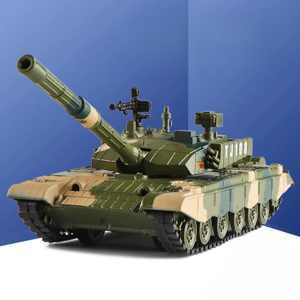 1:32 Type 99 Main Battle Tank Alloy Model Diecast Car Toy Sound Light Pull Back Metal Body Rubber Track Vehice Simulation Models