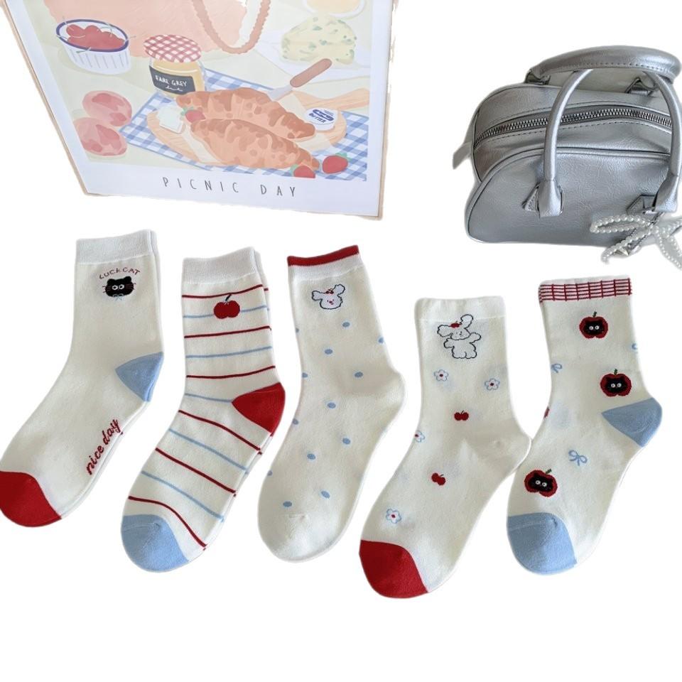 White Socks Socks Trendy Cute Cartoon Stockings Pure Cotton Piles Of Cotton Socks