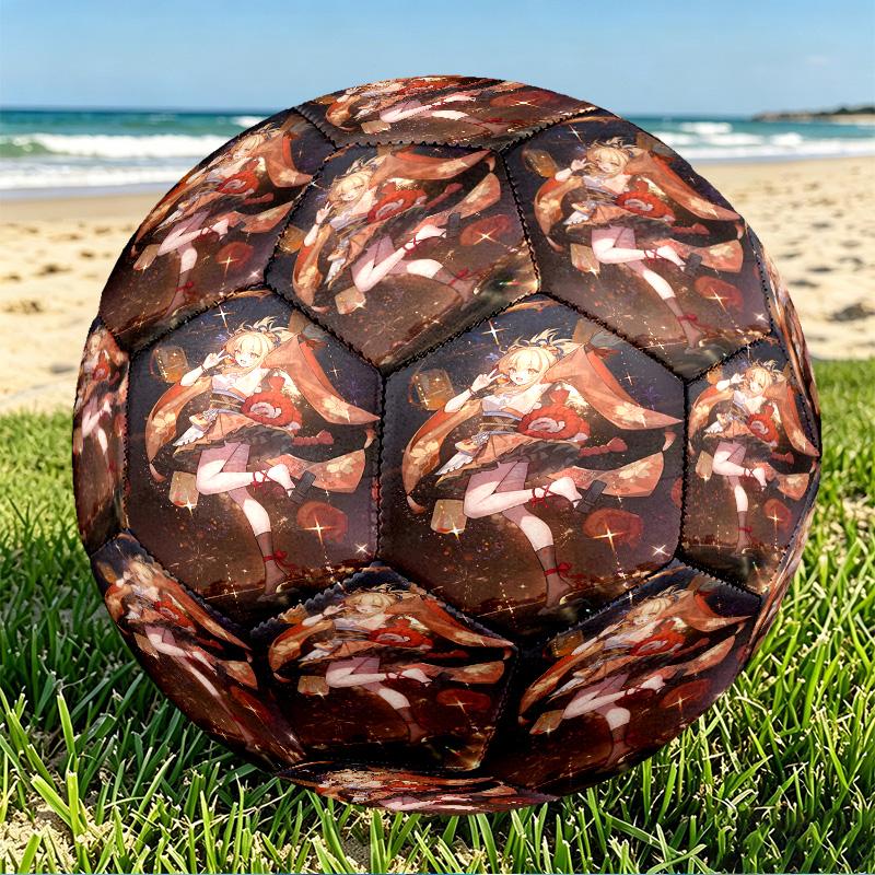 Genshin Impact Print Size 5 Soccer Ball, PU Wear Resistant Football for Match Training and Daily Practice, Birthday Gift for Soccer Fans