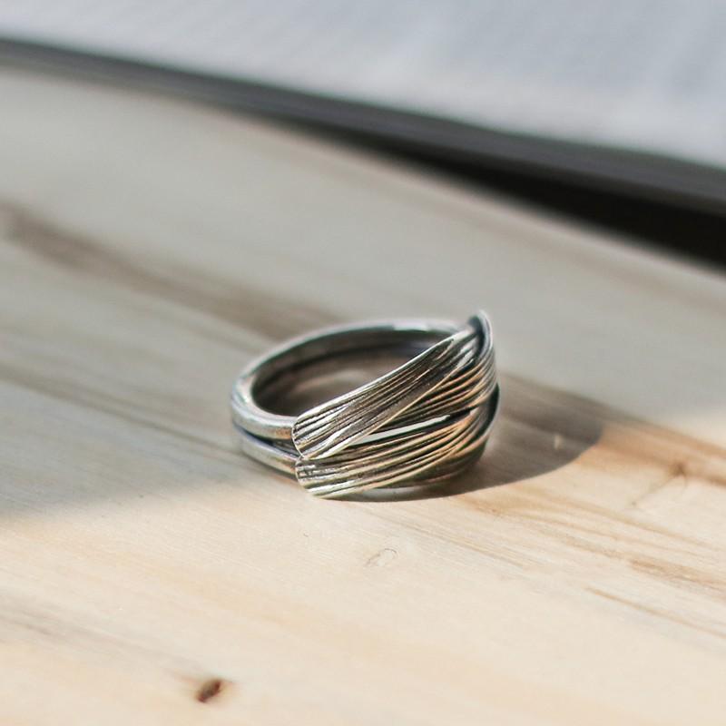 Verstellbarer Offener Ring Herren Damen Sterling Geometrisches Fließendes Design Vintage Stil Finger