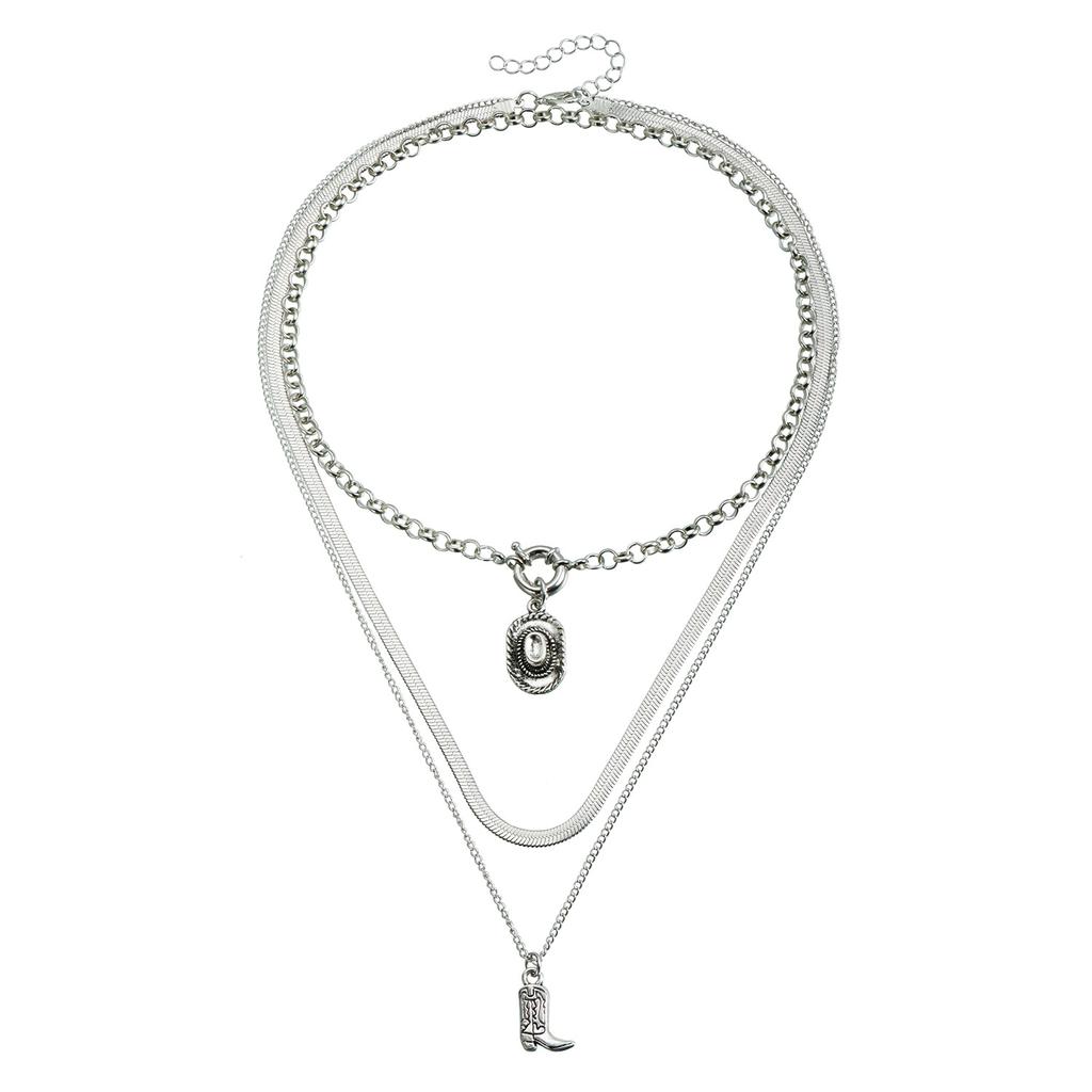 Light Luxury Western Cowboy Hat Boots Element Necklace Trendy Snake Chain Necklace