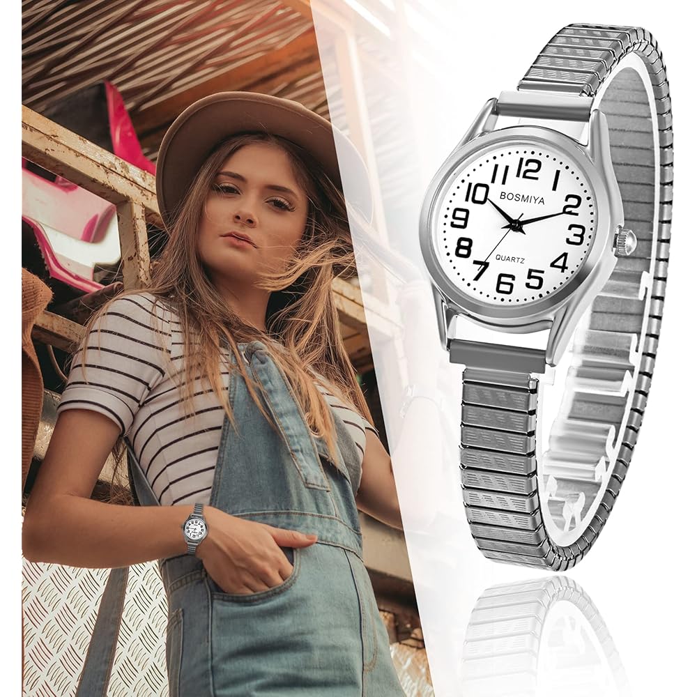 "Women's Analog Waterproof Watch Stainless Steel Elastic Band Simple Casual Fashion Accessory Silver"