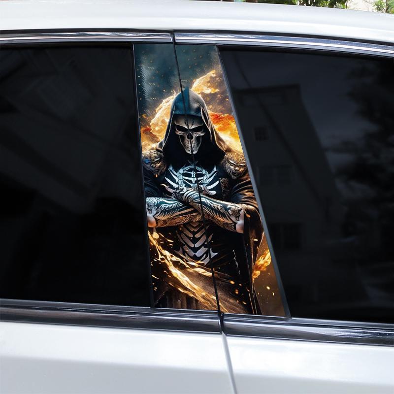 2pcs Horror Skull Car Sticker Car B-Pillar Vinyl Decals DIY Car Doors Pillar Decals Waterproof Sunscreen Vinyl Sticker