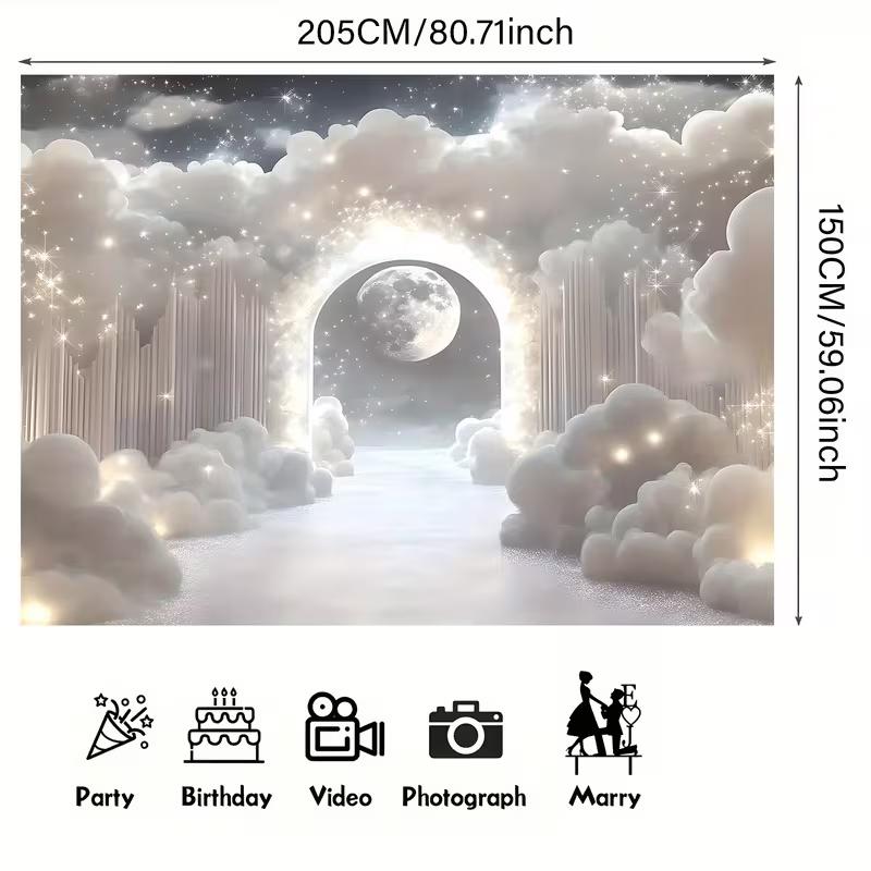 2D Flat Moonlight Cloud Arch Backdrop for Romantic Wedding Photoshoot