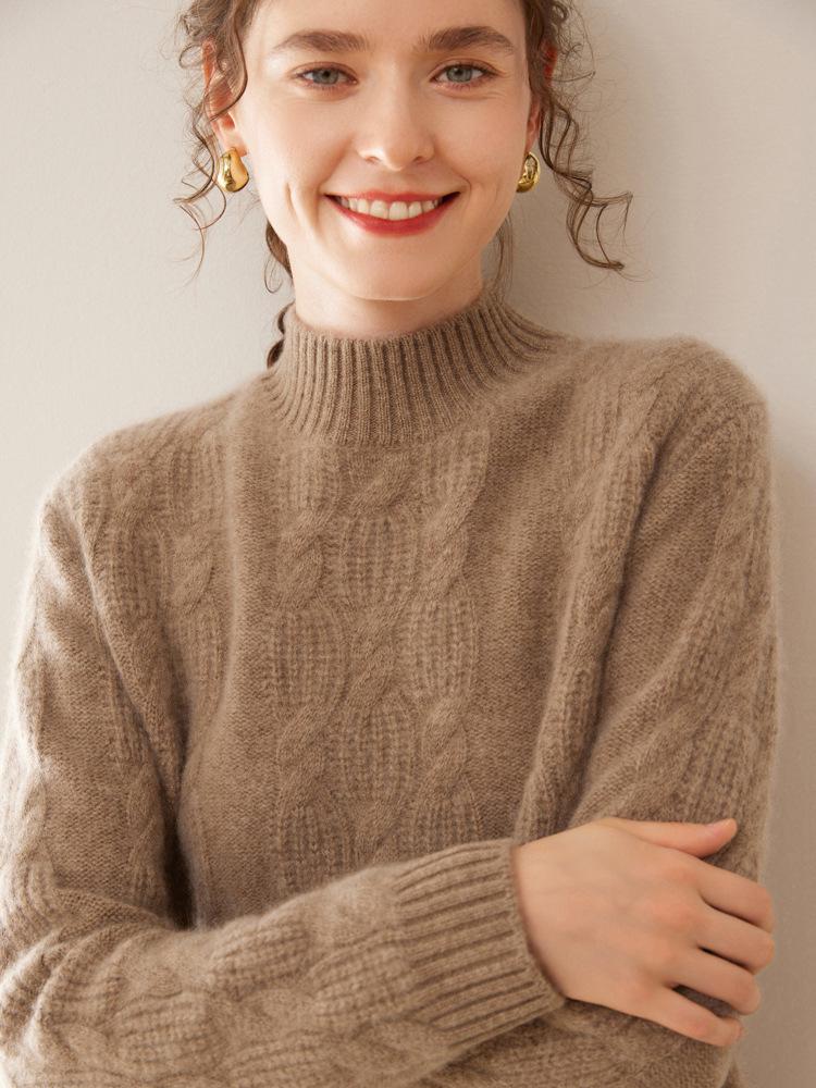Women's Heavyweight Jacquard Cashmere Half-High Collar Long-Sleeve Sweater - Autumn/Winter Knit Pullover