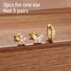 3PCS Korean Stainless Steel Butterfly Crystal Zirconia Round Hoop Earrings Set For Women Gold Plated Fashion Jewelry Gift Aretes