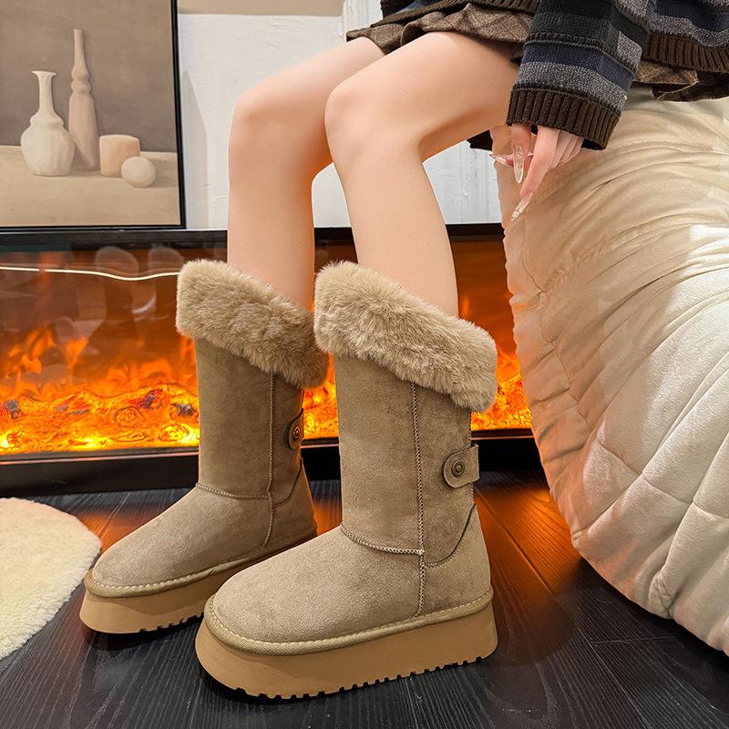 Thick-soled medium tube fluffy snow boots winter new piled thickened non-slip warm boots cotton boots
