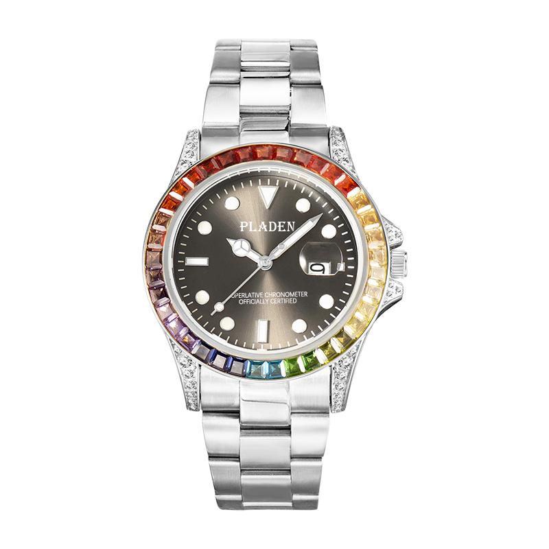 PLADEN Brand Casual Watch Men Latest Diamond Bezel Quartz Watch Classic Luxurious Automatic Date Clock Dive relogio masculino