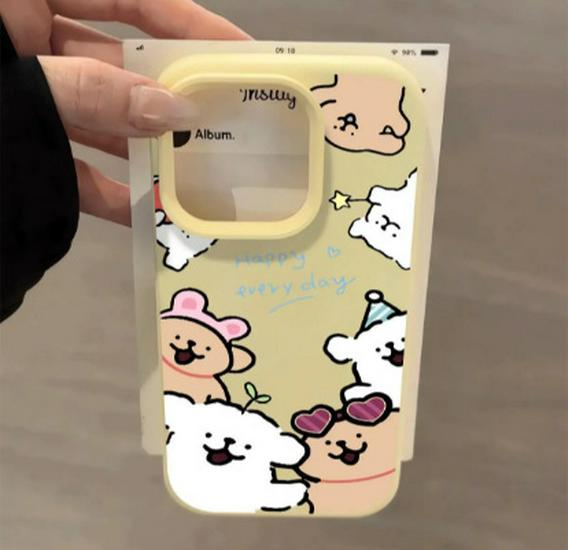 

Puppy Shell Case: Brown & White Stripes for 17ProMax, 16/15Pro, 14Plus, 13/11 Models iPhone 16