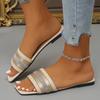 Fashion Fashion New Low Heel Pu Leather Slides Woman Sequins Design Square Toe Slippers Women Summer Slip On Weightlight Sandals Mujer